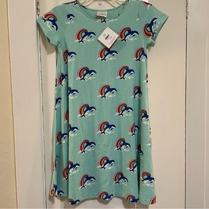 Hanna Andersson Dolphin and Rainbow Dress - Aqua size 12